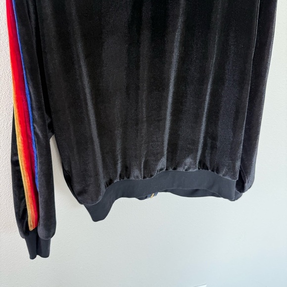 Aviator Nation Black Velour Hoodie Zip Front Sweatshirt Striped Sleeve Medium - Picture 14 of 14